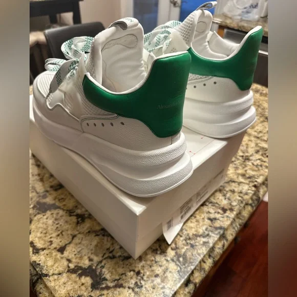 Alexander McQueen White Sneakers with Green Heel Tab